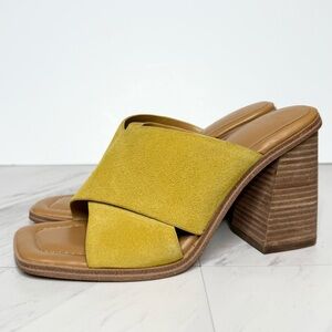 Marc Fisher Barli Yellow Suede Square Toe Heeled Slide Sandal 9M